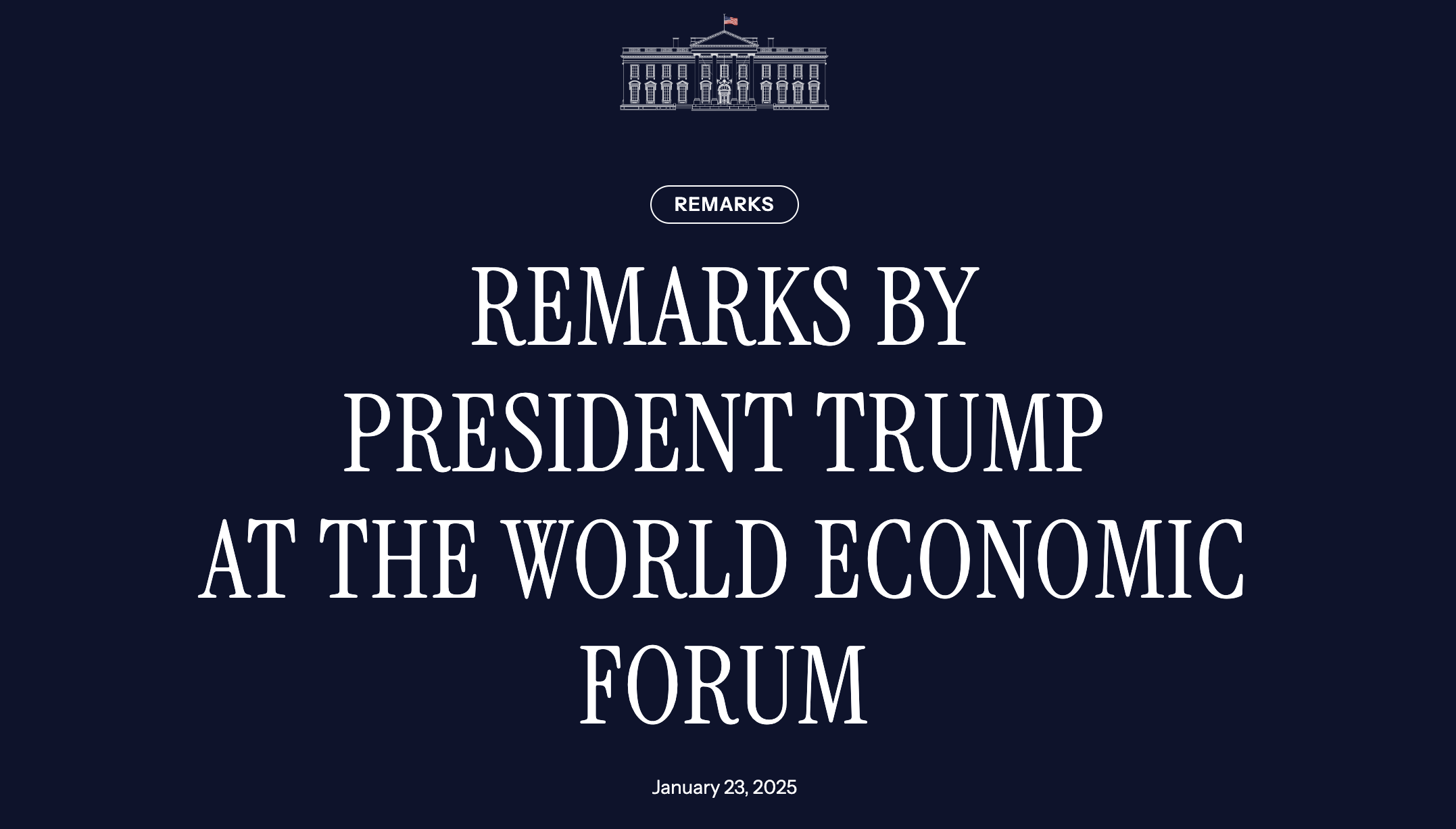 特朗普世界经济论坛演讲全文：美国将成人工智能及加密货币的世界中心